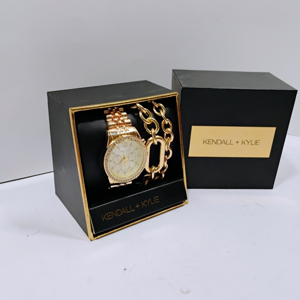 Kendall + Kylie Women's  Gold Silver Quartz Watch and Two (2) Separate Bracelets - Picture 2 of 10